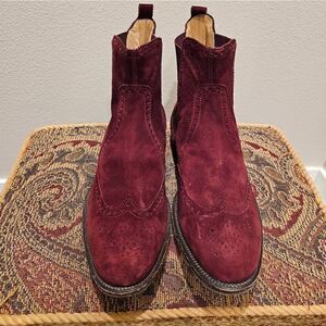 Hermes Men's Wine Suede Ankle Boots Size 41